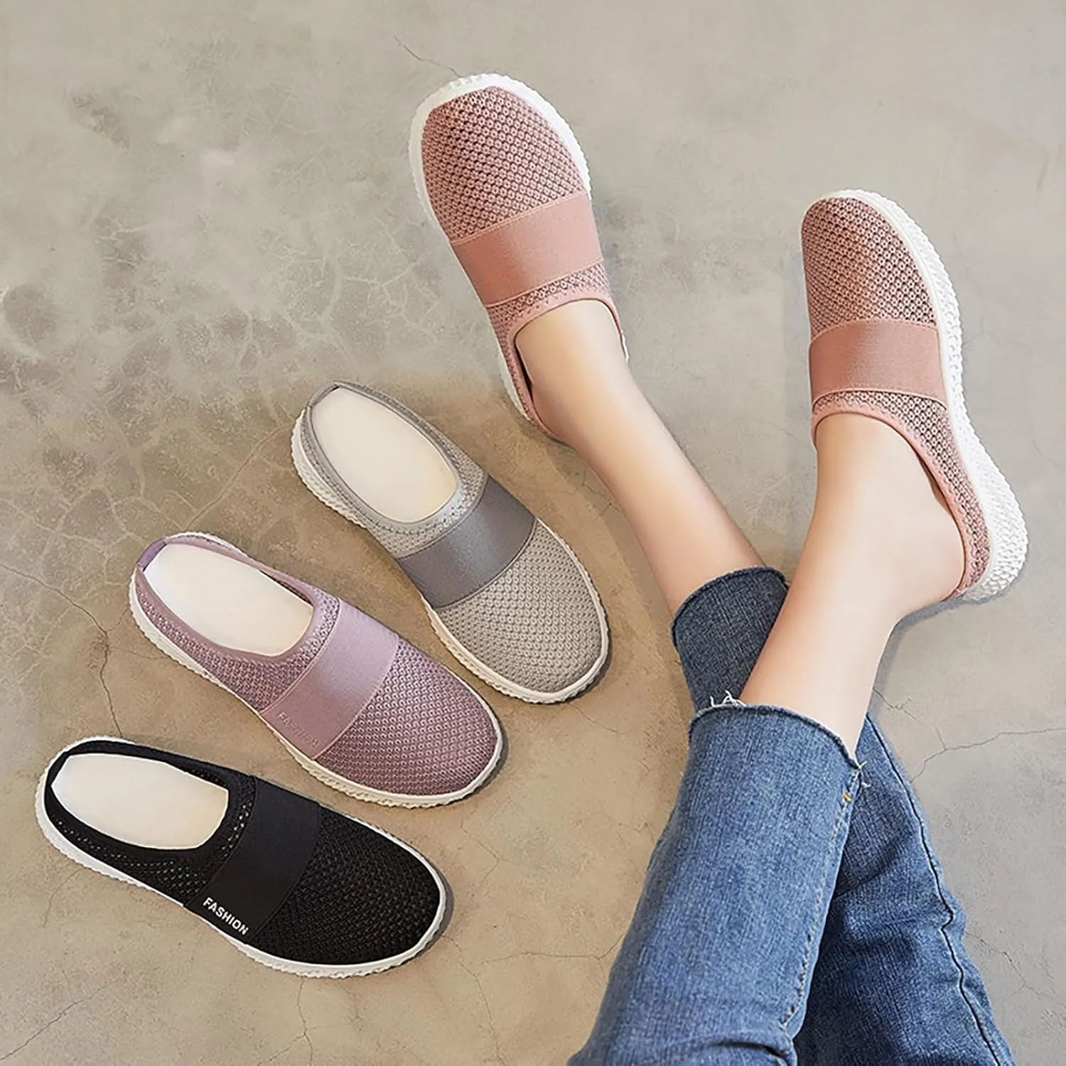 Air-Cushion Slip-On Walking Shoes Summer Orthopedic Diabetic Mules Fashion Breathable Mesh Non-Slip Outdoor Walking Sneakers Slippers
