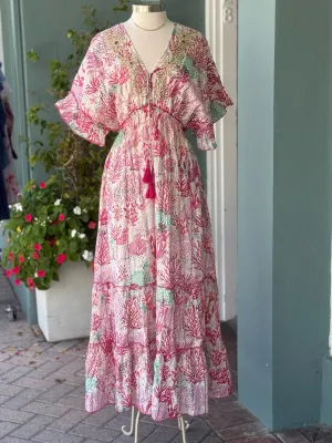 Amanda Long Dress in Red Corals