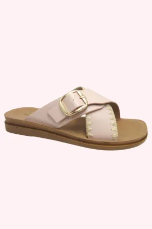 Caliso Criss Cross Buckle Sandals - Blush
