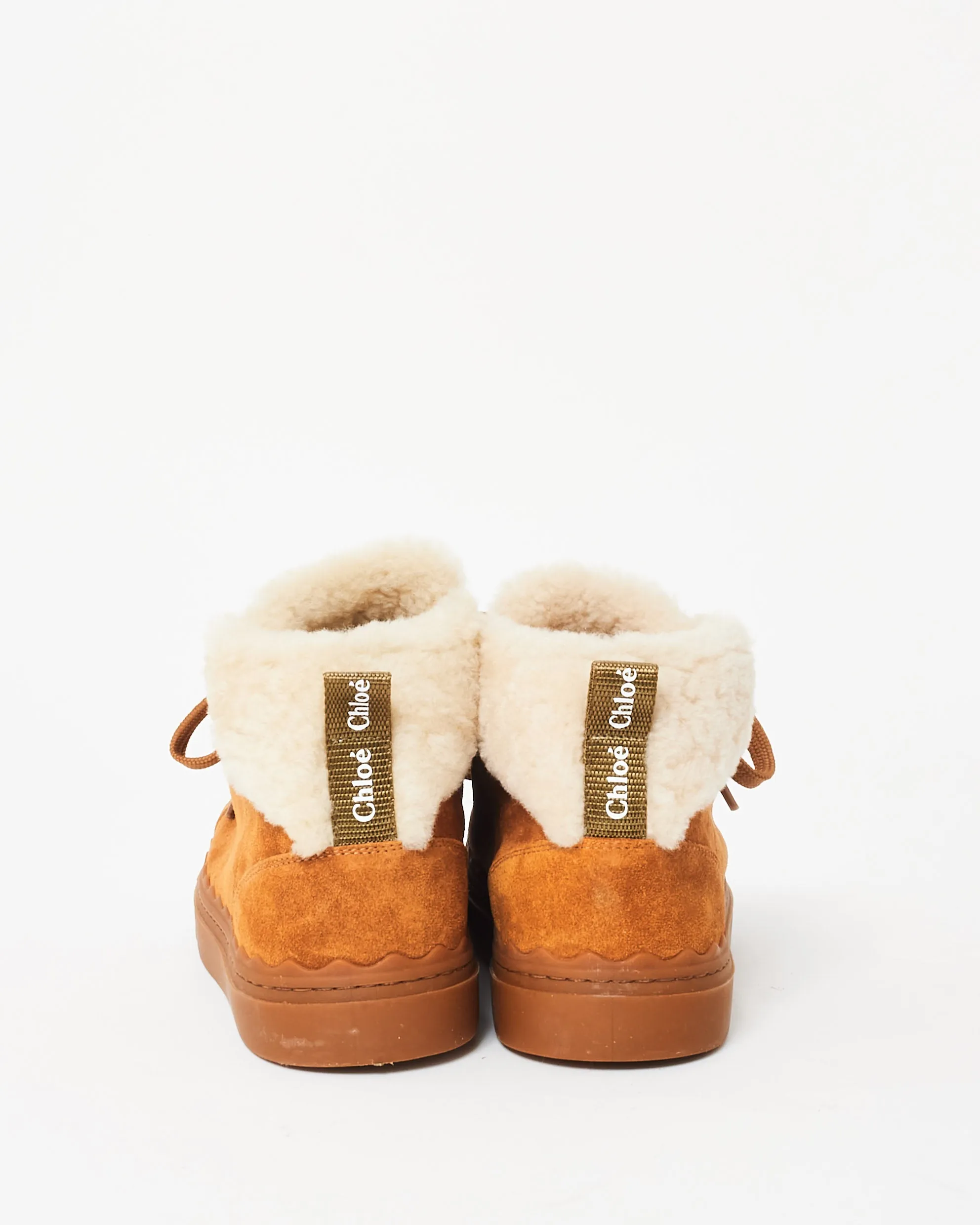 Chloé Tan Suede Lauren Shearling High Top Sneakers - 38