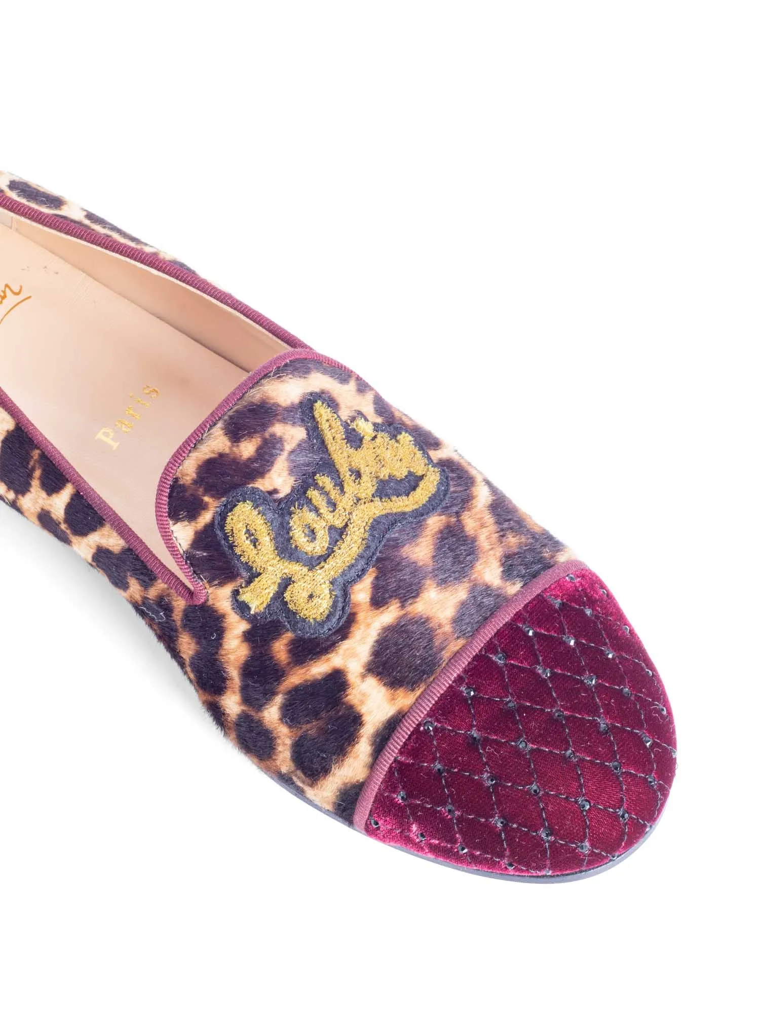 Christian Louboutin I Love My Loubies Cowhide Animal Print Velvet Cap Toe Loafers Brown