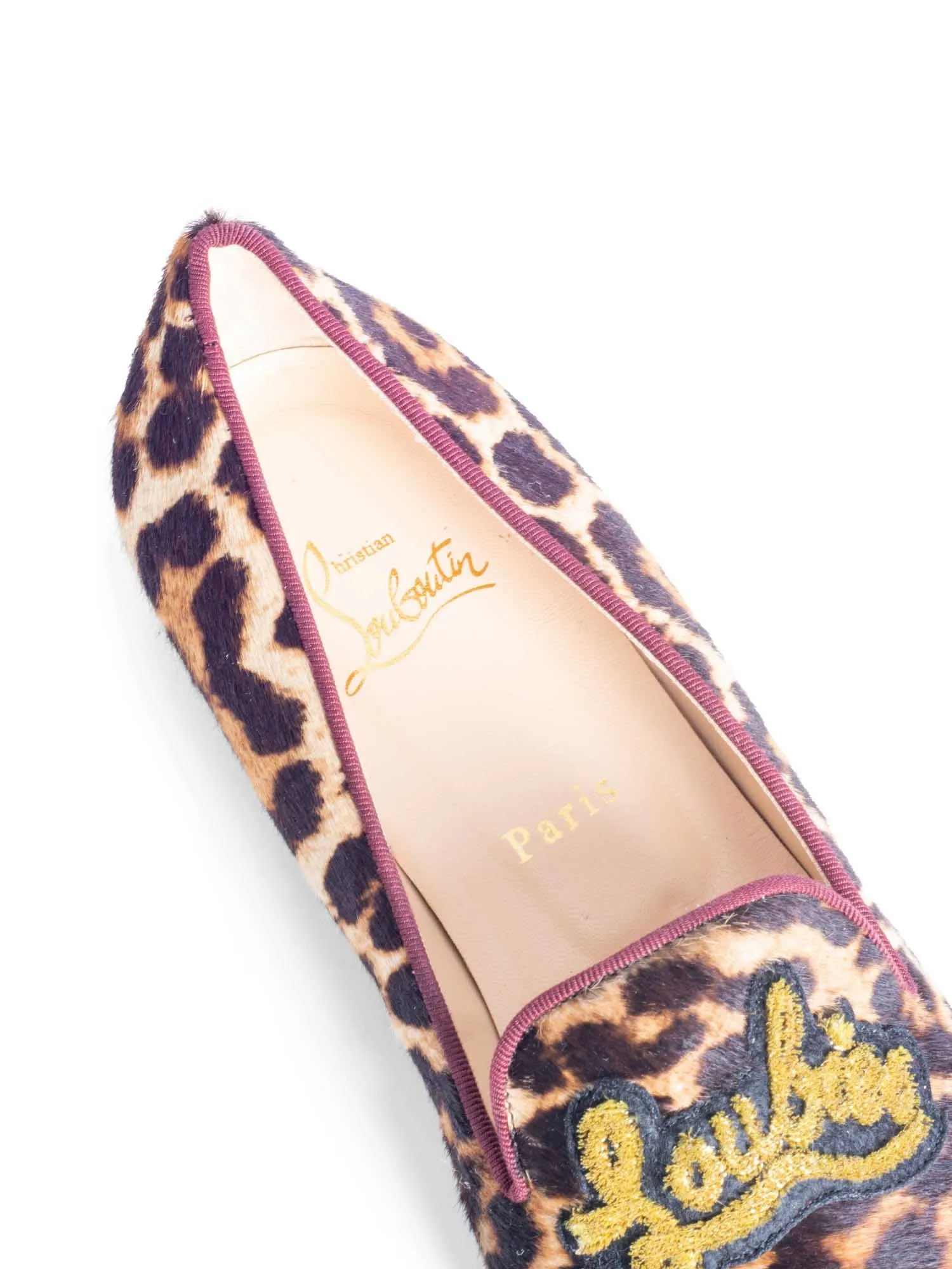 Christian Louboutin I Love My Loubies Cowhide Animal Print Velvet Cap Toe Loafers Brown