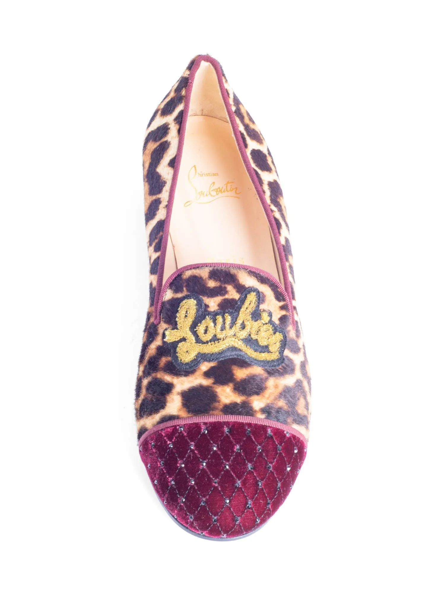 Christian Louboutin I Love My Loubies Cowhide Animal Print Velvet Cap Toe Loafers Brown