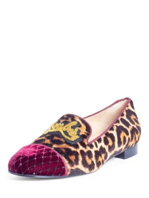 Christian Louboutin I Love My Loubies Cowhide Animal Print Velvet Cap Toe Loafers Brown