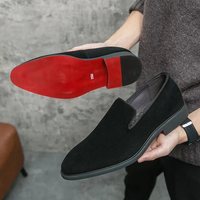 Classy Italian style faux suede leather red bottom pointy shoes loafers moccasins formal shoes