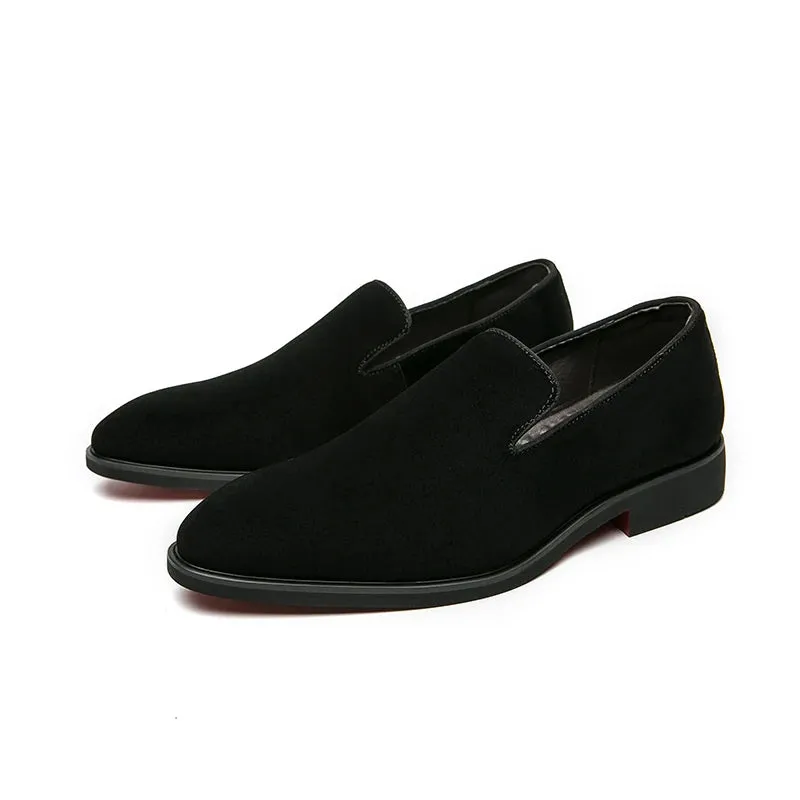 Classy Italian style faux suede leather red bottom pointy shoes loafers moccasins formal shoes