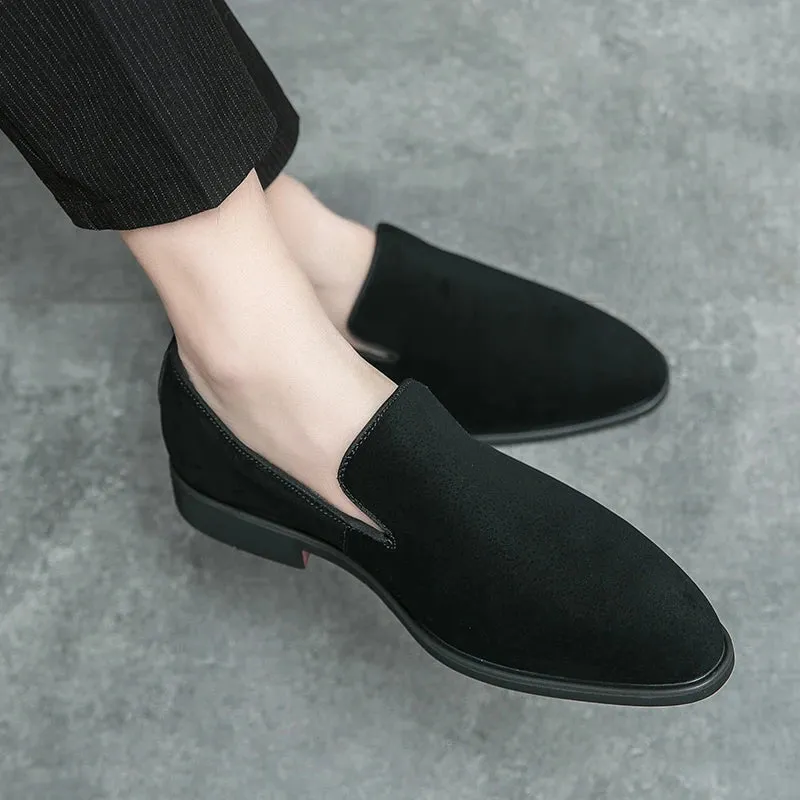 Classy Italian style faux suede leather red bottom pointy shoes loafers moccasins formal shoes