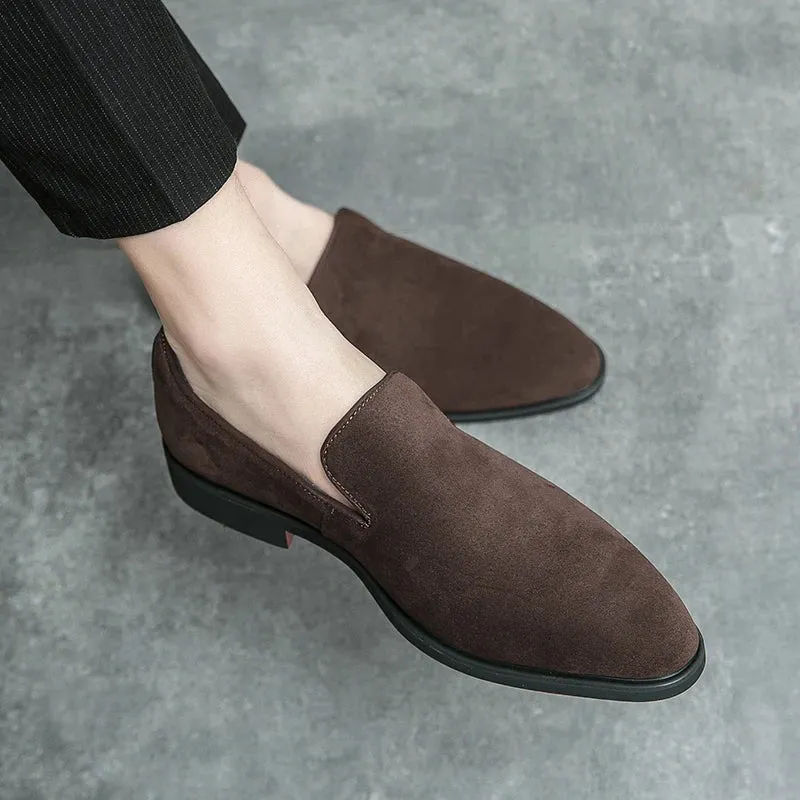 Classy Italian style faux suede leather red bottom pointy shoes loafers moccasins formal shoes