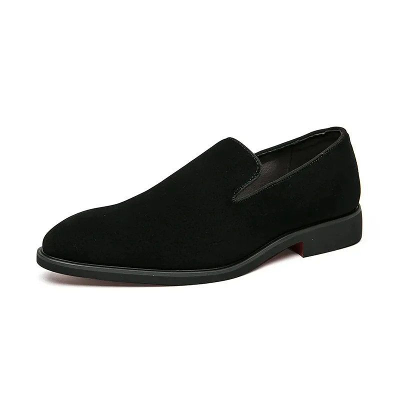 Classy Italian style faux suede leather red bottom pointy shoes loafers moccasins formal shoes