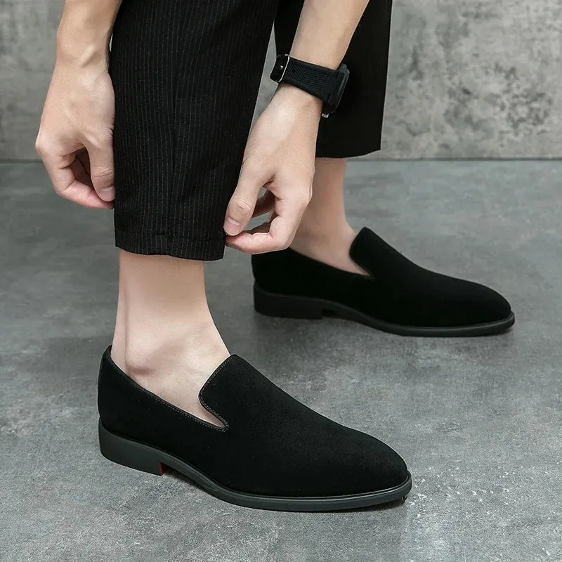 Classy Italian style faux suede leather red bottom pointy shoes loafers moccasins formal shoes
