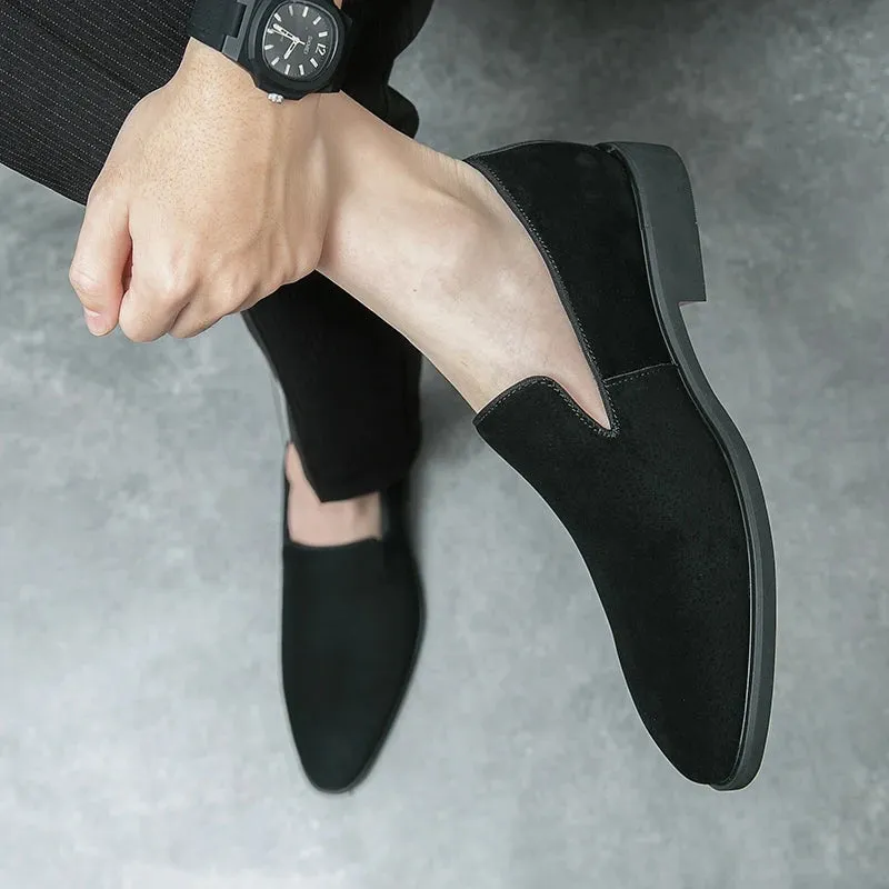 Classy Italian style faux suede leather red bottom pointy shoes loafers moccasins formal shoes