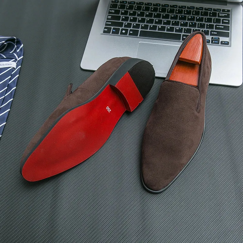 Classy Italian style faux suede leather red bottom pointy shoes loafers moccasins formal shoes