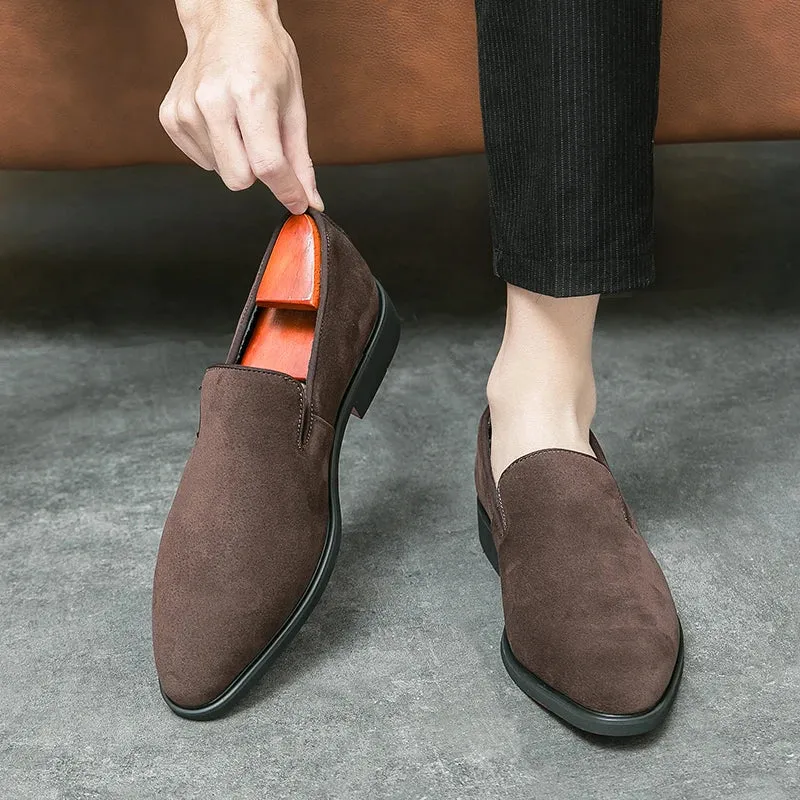Classy Italian style faux suede leather red bottom pointy shoes loafers moccasins formal shoes