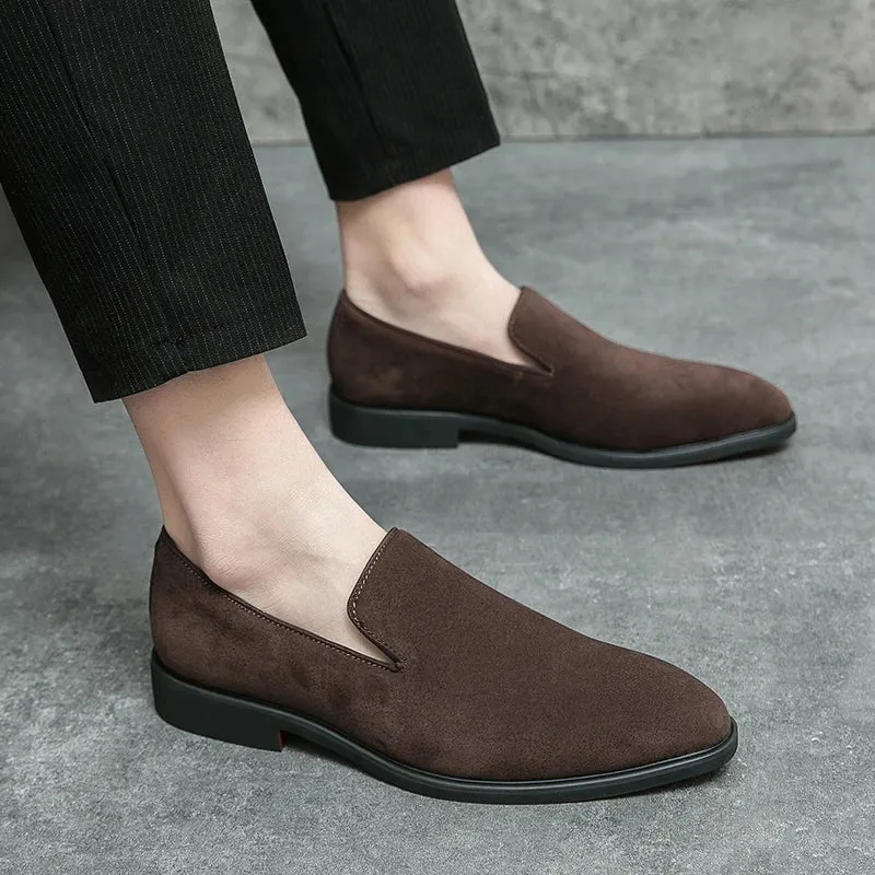 Classy Italian style faux suede leather red bottom pointy shoes loafers moccasins formal shoes