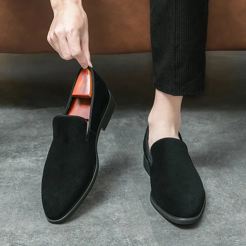 Classy Italian style faux suede leather red bottom pointy shoes loafers moccasins formal shoes