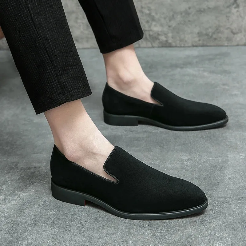 Classy Italian style faux suede leather red bottom pointy shoes loafers moccasins formal shoes