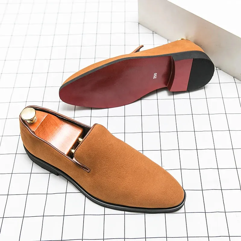 Classy Italian style faux suede leather red bottom pointy shoes loafers moccasins formal shoes