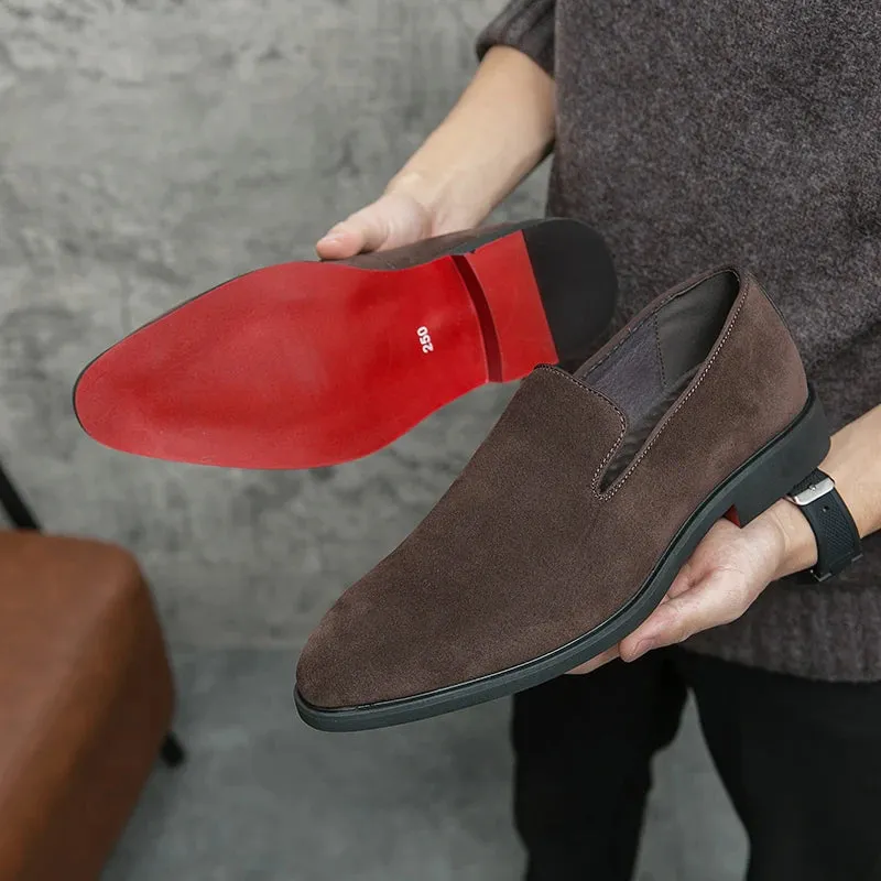 Classy Italian style faux suede leather red bottom pointy shoes loafers moccasins formal shoes