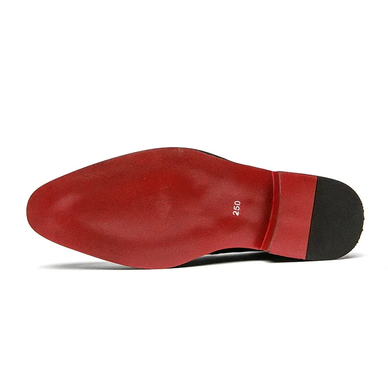 Classy Italian style faux suede leather red bottom pointy shoes loafers moccasins formal shoes