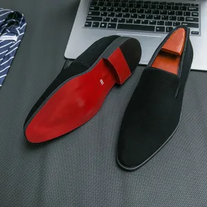 Classy Italian style faux suede leather red bottom pointy shoes loafers moccasins formal shoes