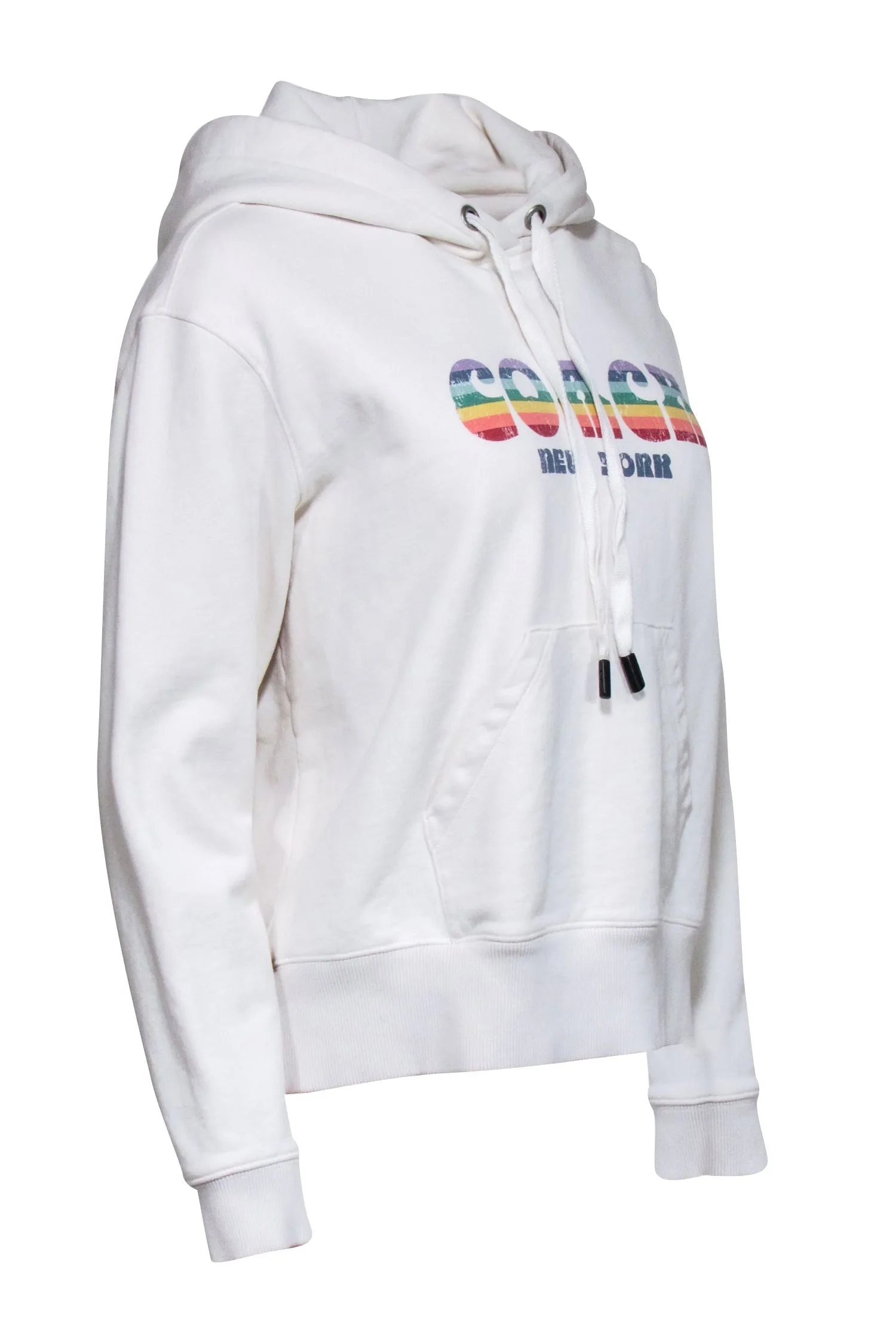 Coach - Ivory w/ Rainbow Graphic Logo Hooded Sweatshirt Sz S