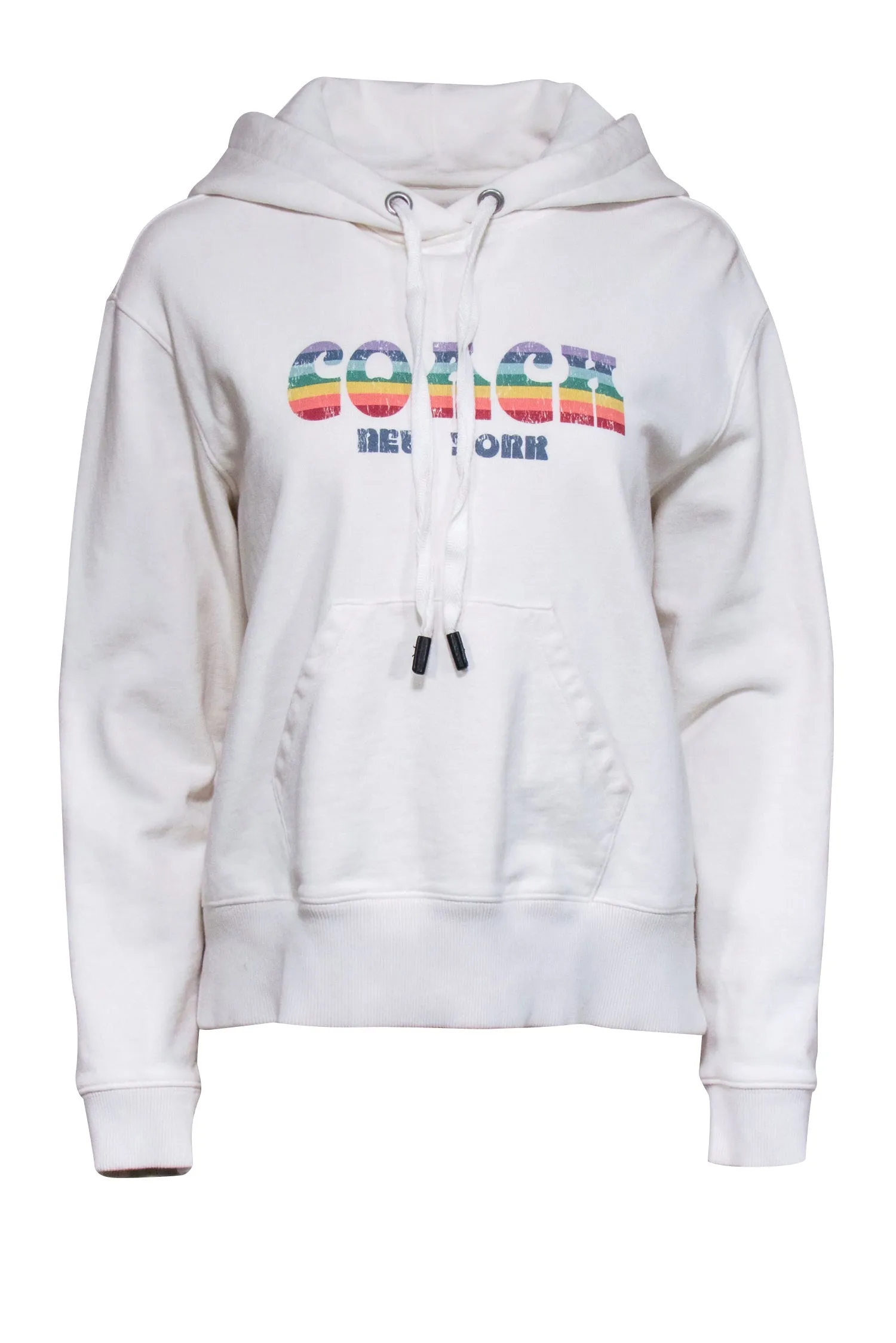 Coach - Ivory w/ Rainbow Graphic Logo Hooded Sweatshirt Sz S