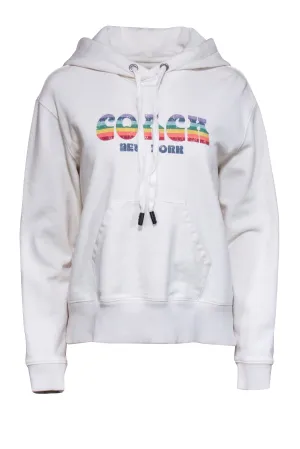 Coach - Ivory w/ Rainbow Graphic Logo Hooded Sweatshirt Sz S