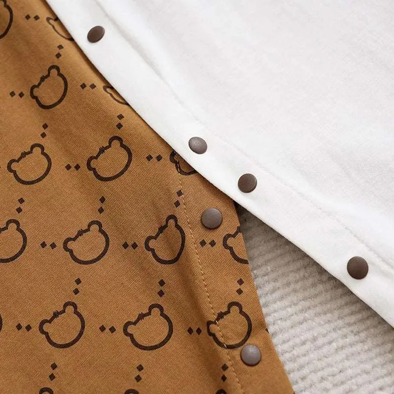 Cute Bear Print Cotton Bodysuit - Long Sleeve for Spring/Autumn
