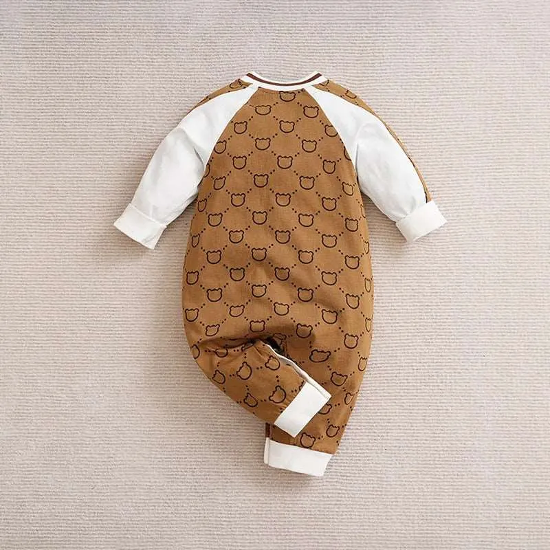 Cute Bear Print Cotton Bodysuit - Long Sleeve for Spring/Autumn