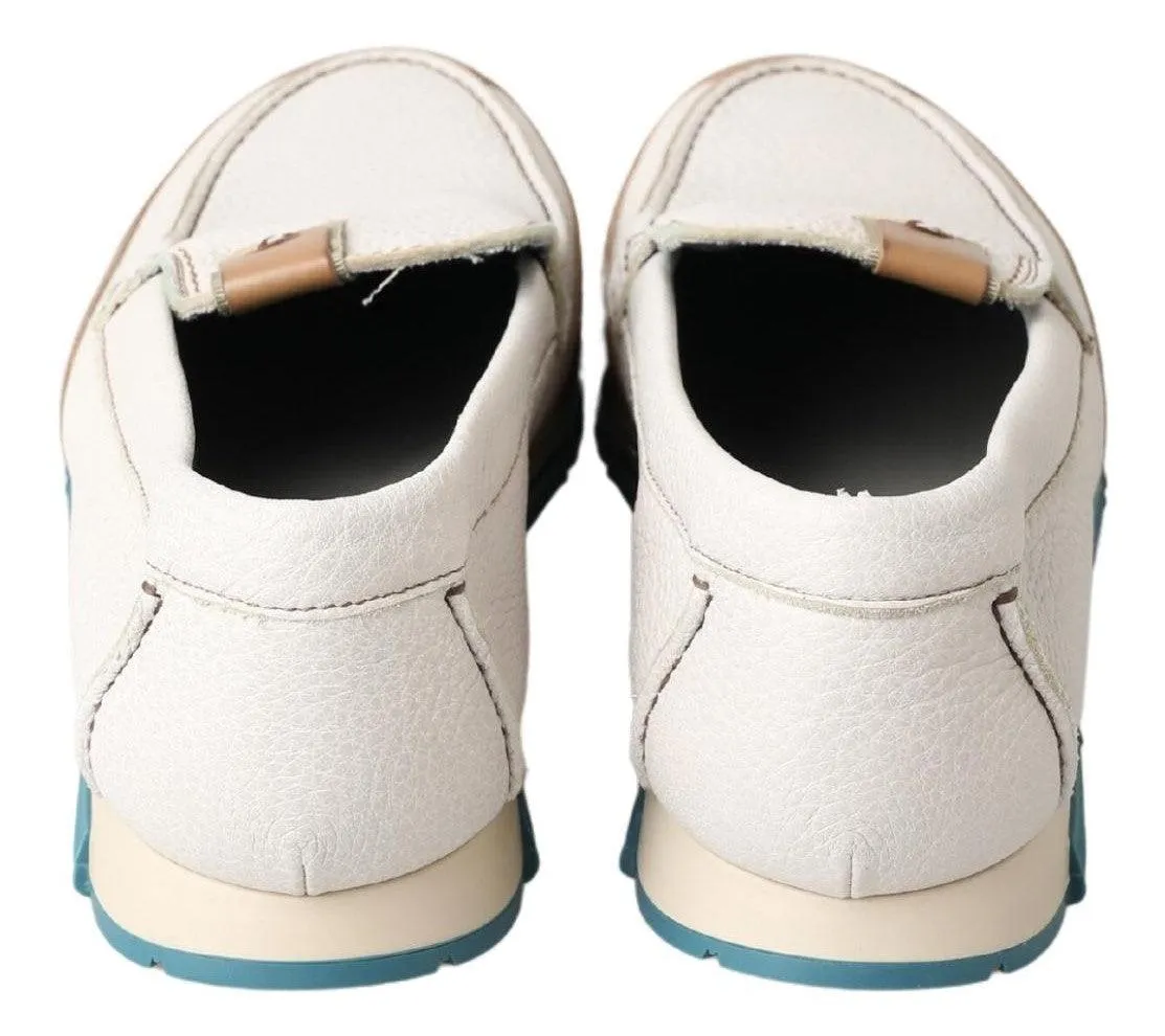 Dolce & Gabbana White Leather Loafers Moccasins Shoes