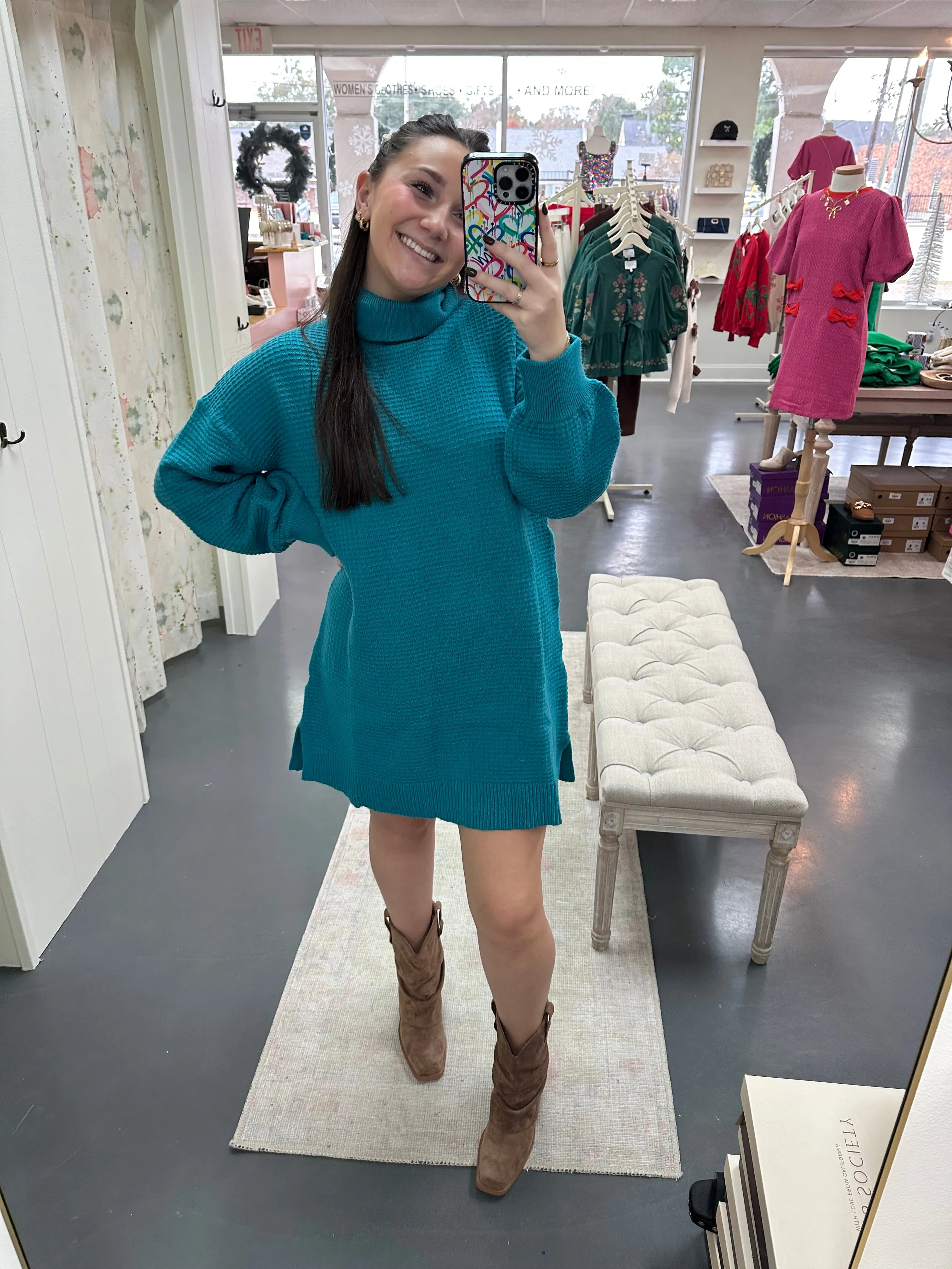 Effortless Teal Sweater Dress