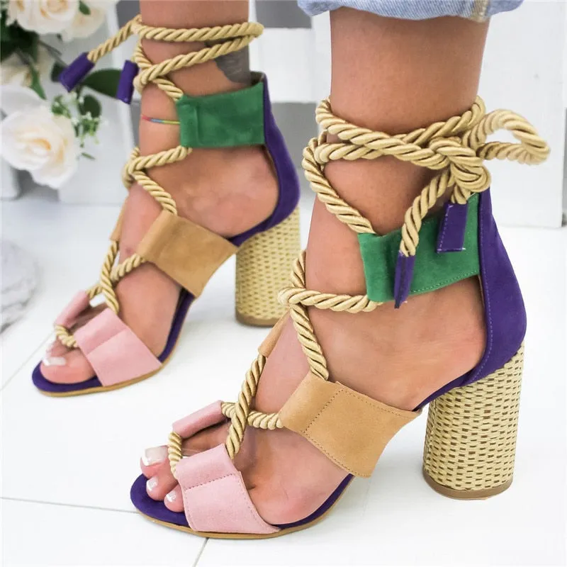 Espadrilles Women Wedge 7CM Heel Pointed Fish Mouth Hemp Lace Up Platform Sandals