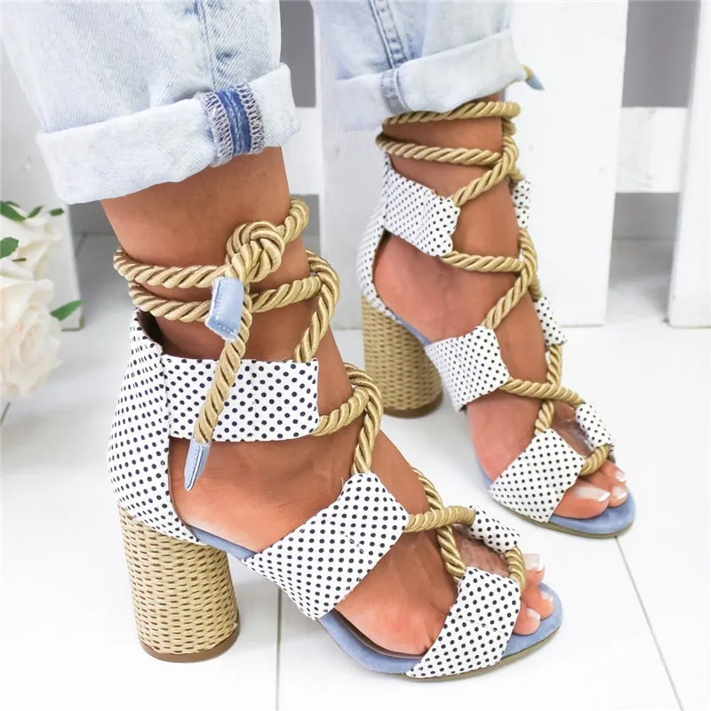 Espadrilles Women Wedge 7CM Heel Pointed Fish Mouth Hemp Lace Up Platform Sandals