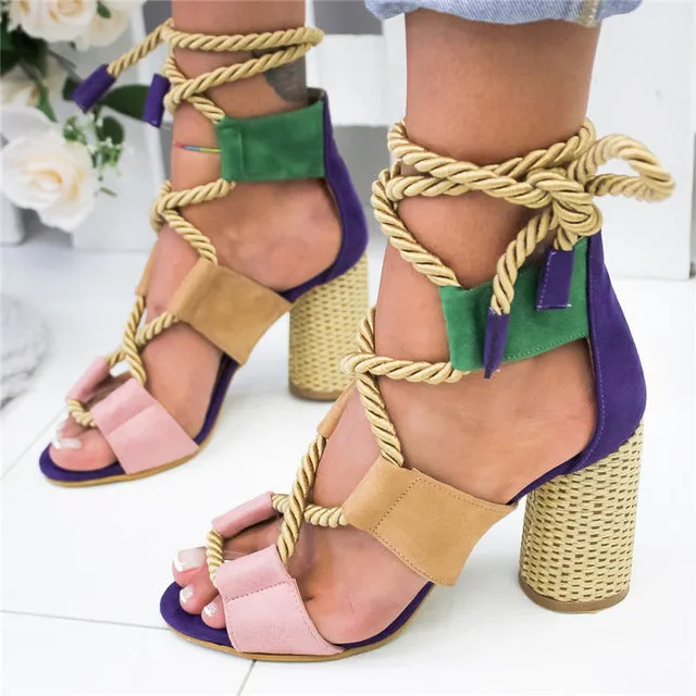 Espadrilles Women Wedge 7CM Heel Pointed Fish Mouth Hemp Lace Up Platform Sandals