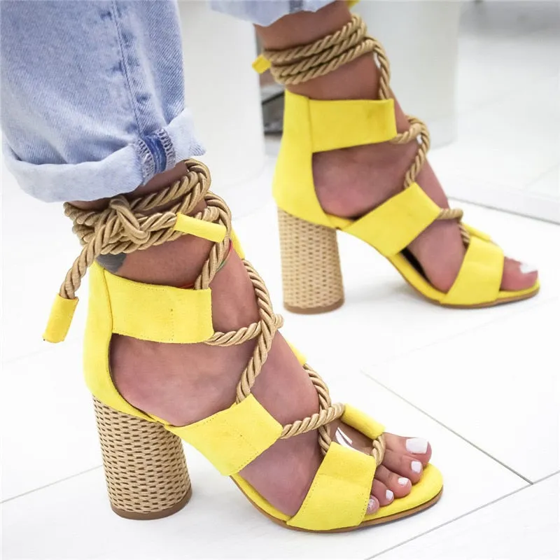 Espadrilles Women Wedge 7CM Heel Pointed Fish Mouth Hemp Lace Up Platform Sandals