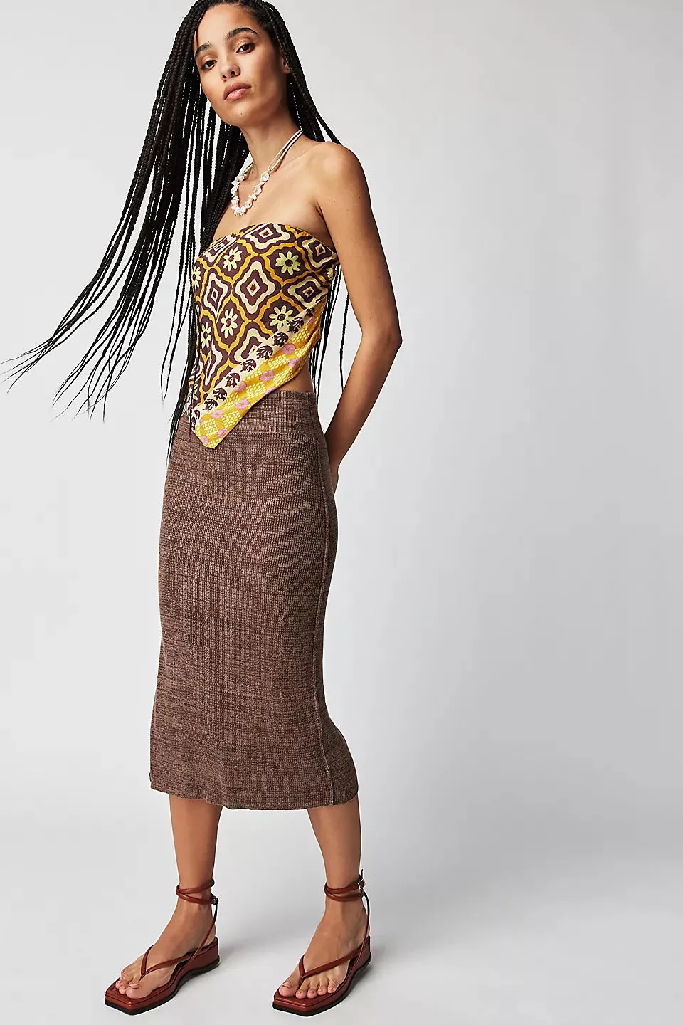Free People Golden Hour Midi Skirt in French Roast Combo