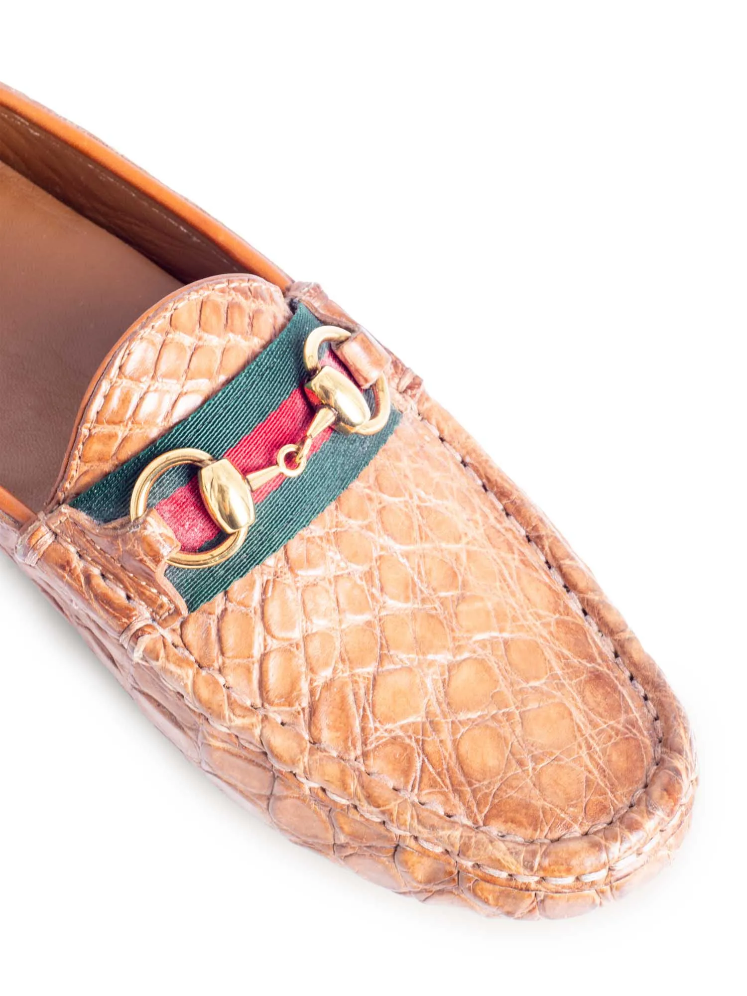 Gucci Alligator Web Stripe Horsebit Loafers Brown
