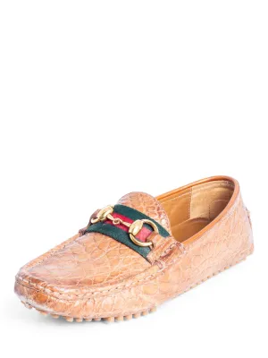 Gucci Alligator Web Stripe Horsebit Loafers Brown