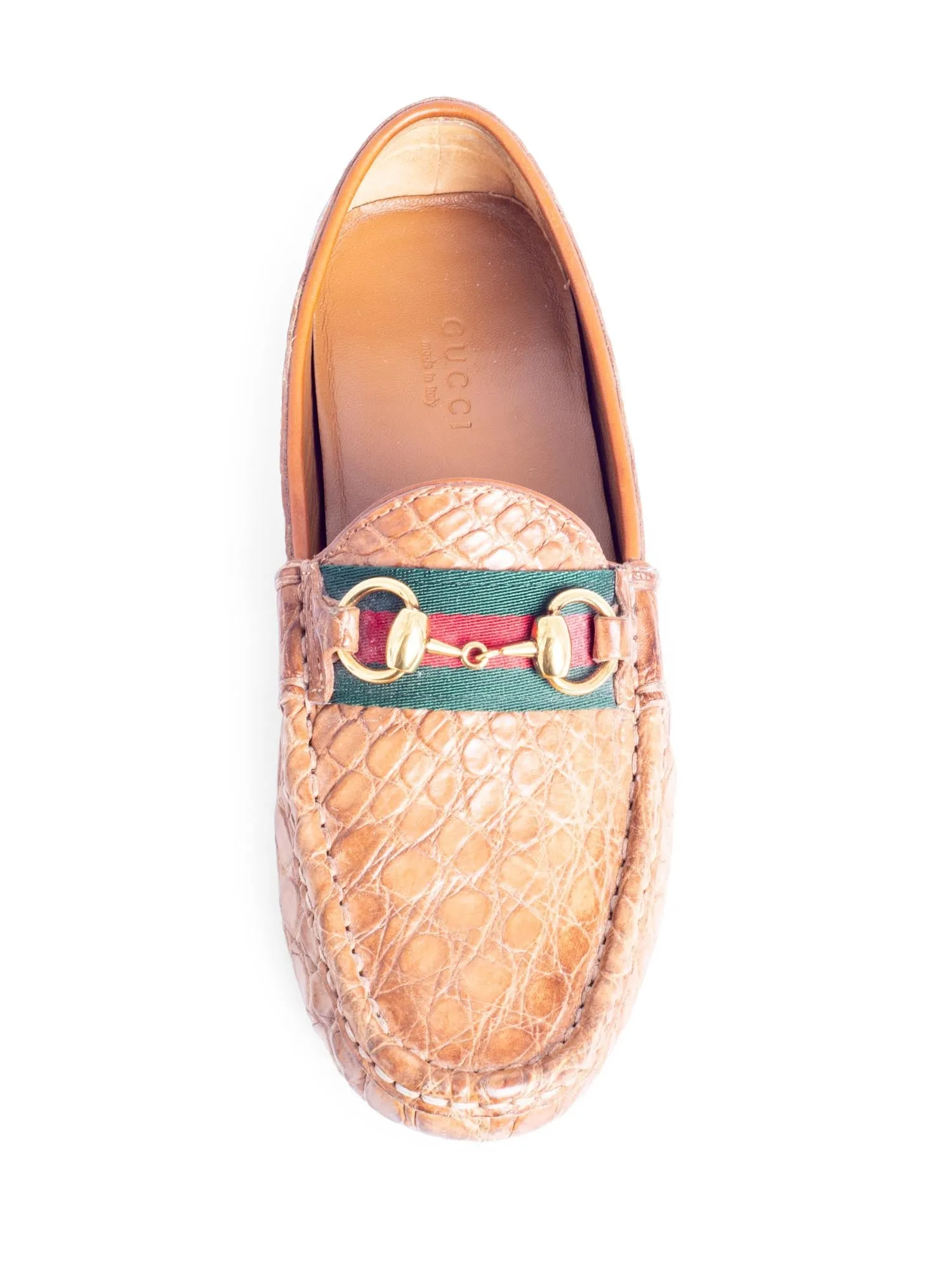 Gucci Alligator Web Stripe Horsebit Loafers Brown