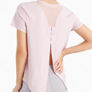 HSQMA Women Workout Shirts Short Sleeve Athletic Running Gym Tee Shirts Yoga TopQuick Dry Fitness Gym T ShirtOpen Back Running Gym Activewear (Color : Pink, Size : L/)