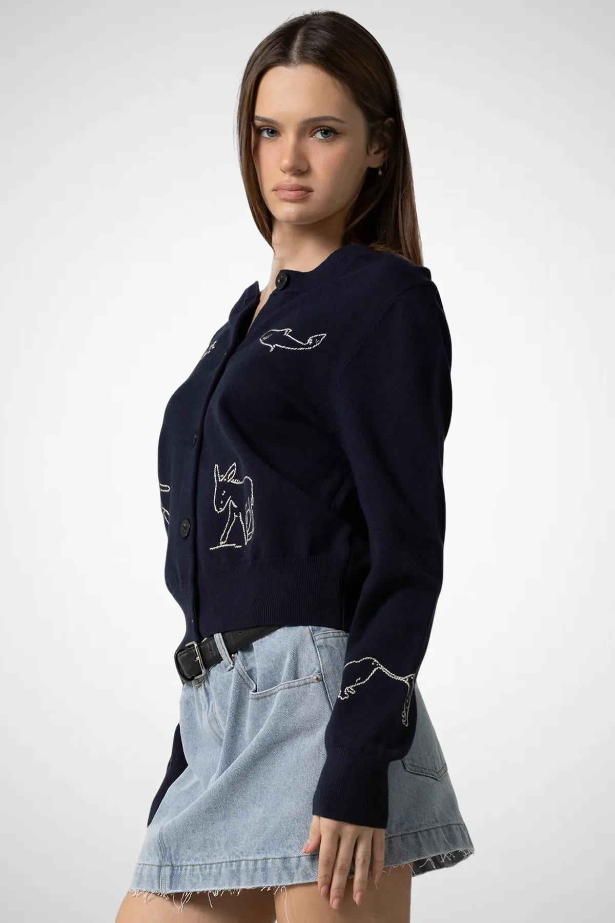 Knitted Embroidered Button Down Cardigan