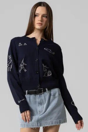 Knitted Embroidered Button Down Cardigan