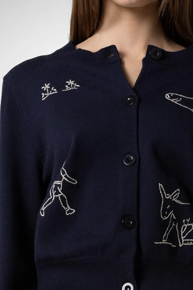 Knitted Embroidered Button Down Cardigan