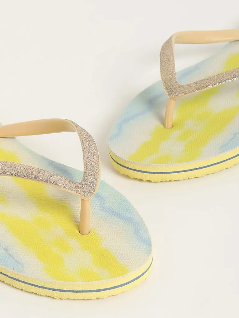 LUNA BLU Yellow Printed Flip-Flop