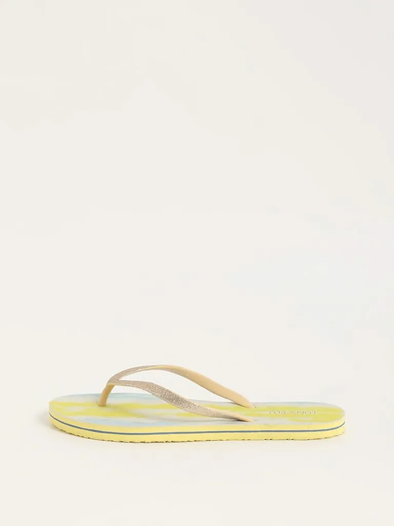LUNA BLU Yellow Printed Flip-Flop