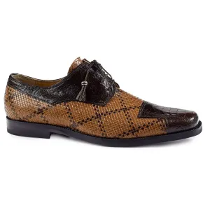 Mauri Designer Shoes M620 Men's Brown & Cognac Woven Leather & Ostrich Leg Oxfords (MA4619)
