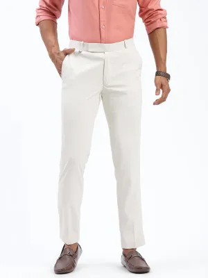 Men Cream Comfort Slim Fit Low-Rise Cotton Formal Trousers