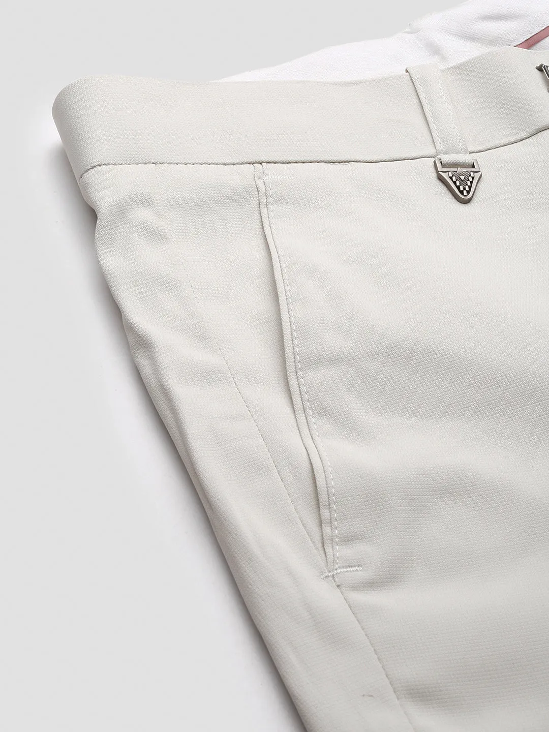 Men Cream Comfort Slim Fit Low-Rise Cotton Formal Trousers