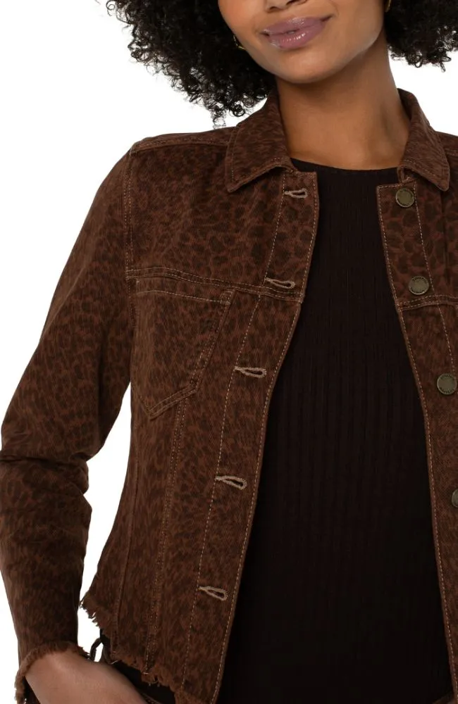 Printed Crop Jacket Fray Hem