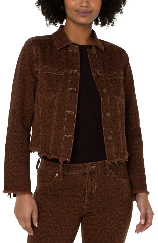 Printed Crop Jacket Fray Hem